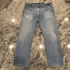 Levi's 505 Men's Light Wash Blue Denim Jeans Light Distressing Size 36x32 #771